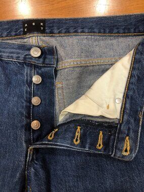 ASKET Organic Cotton Made in Italy Button Fly Straight Leg Blue Jeans Size 33/32